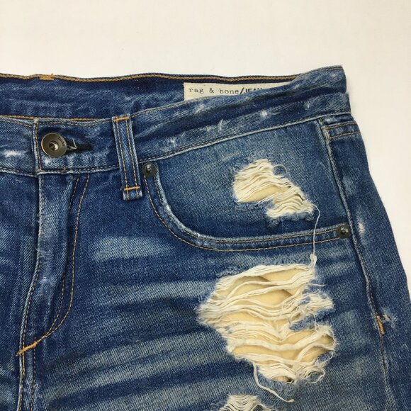 RAG & BONE Obispo Rebel 5 Pocket Logo Hardware Distressed Cuff Hem Denim Shorts - Picture 6 of 12